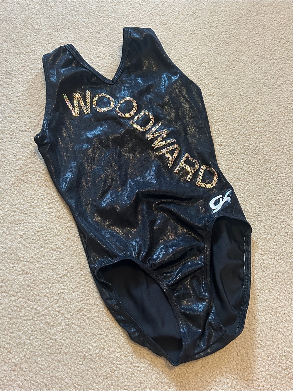 GK Woodward Tank Leotard, Black/Gold Sequin, size CL